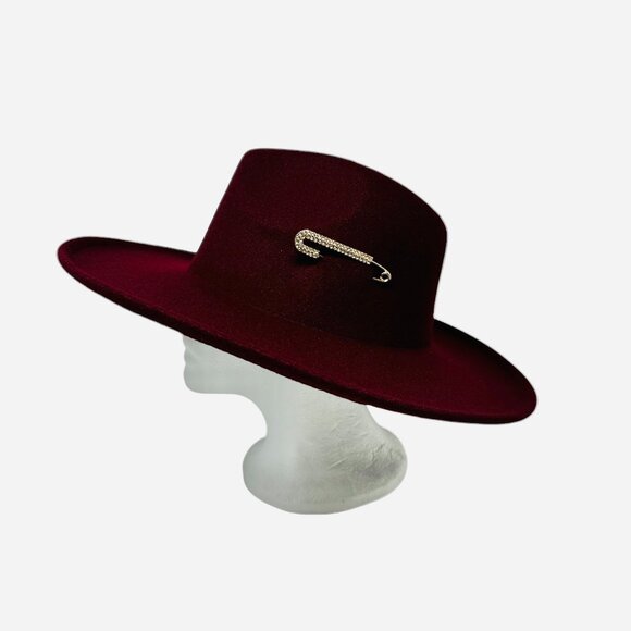 Free People Felt Hat in Merlot with Gold Tone Bling Pin Detail OS NWT - Picture 3 of 15